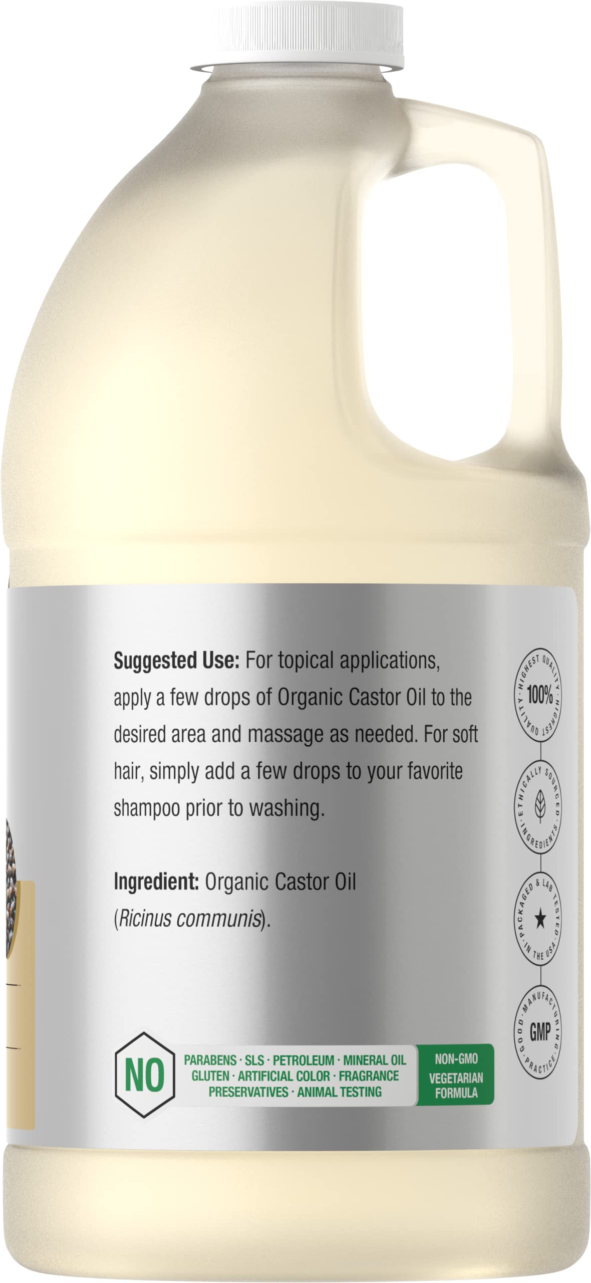 Horbäach Organic Castor Oil 64 fl oz | for Topical Use and Hair | Cold Pressed, Hexane Free | Vegetarian, Non-GMO