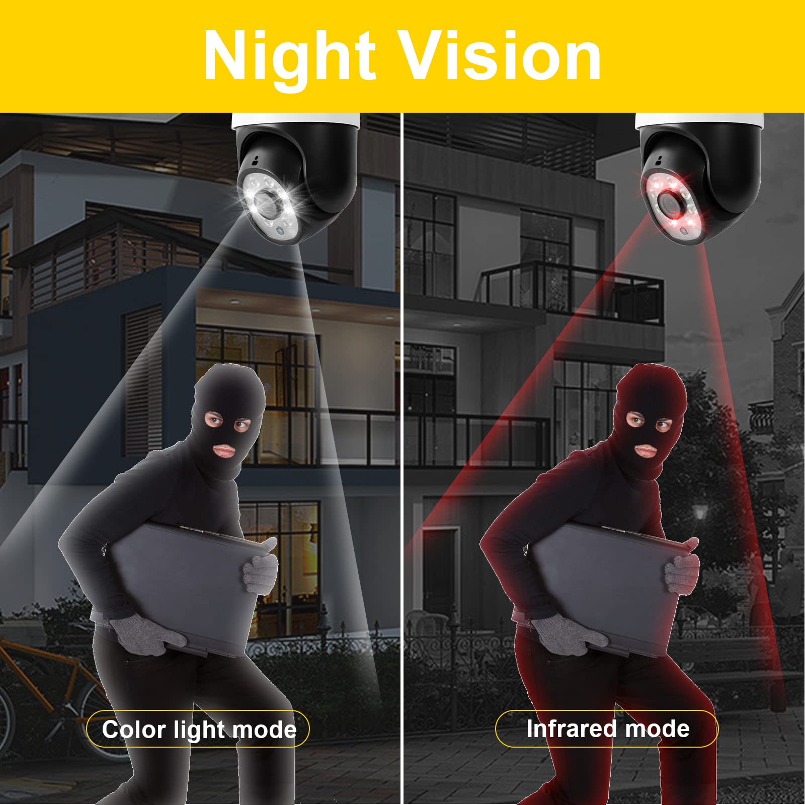 COOHILIGH Wireless Security Camera,5MP 8X Zoom E27 Bulb sockets 2.4Ghz WiFi IP65 Waterproof Camera with PTZ Color Night Vision, Two -Way Audio, Motion Detection Alarm, Cloud & SD Card Storage (Black)