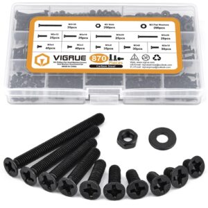 virgue 870pcs m3 flat head phillips machine screws black, m3 x 4/5/6/8/10/12/16/20/25/30mm countersunk metric machine screws assortment kit