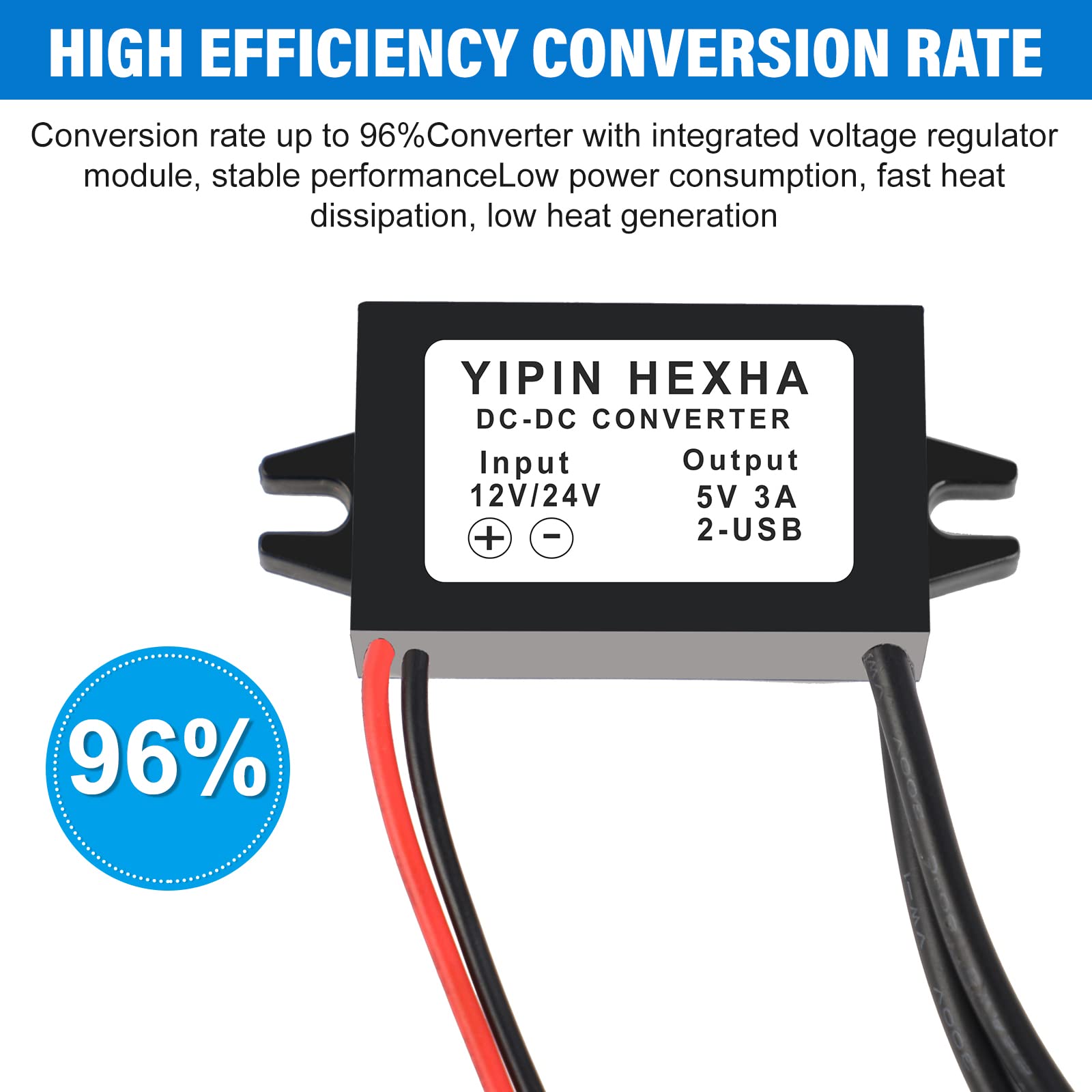 YIPIN HEXHA DC Converter 12V 24V to 5V 3A 15W Dual USB Female DC DC Buck Converter Adapter Step Down Module