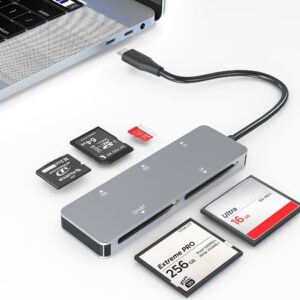 cfast card reader, usb c cfast 2.0 card reader, type-c 3.0 5gbs cfast memory card adapter for sandisk, lexar, transcend, sony card, read cfast/tf/sd/xd/cf 5 cards simultaneously