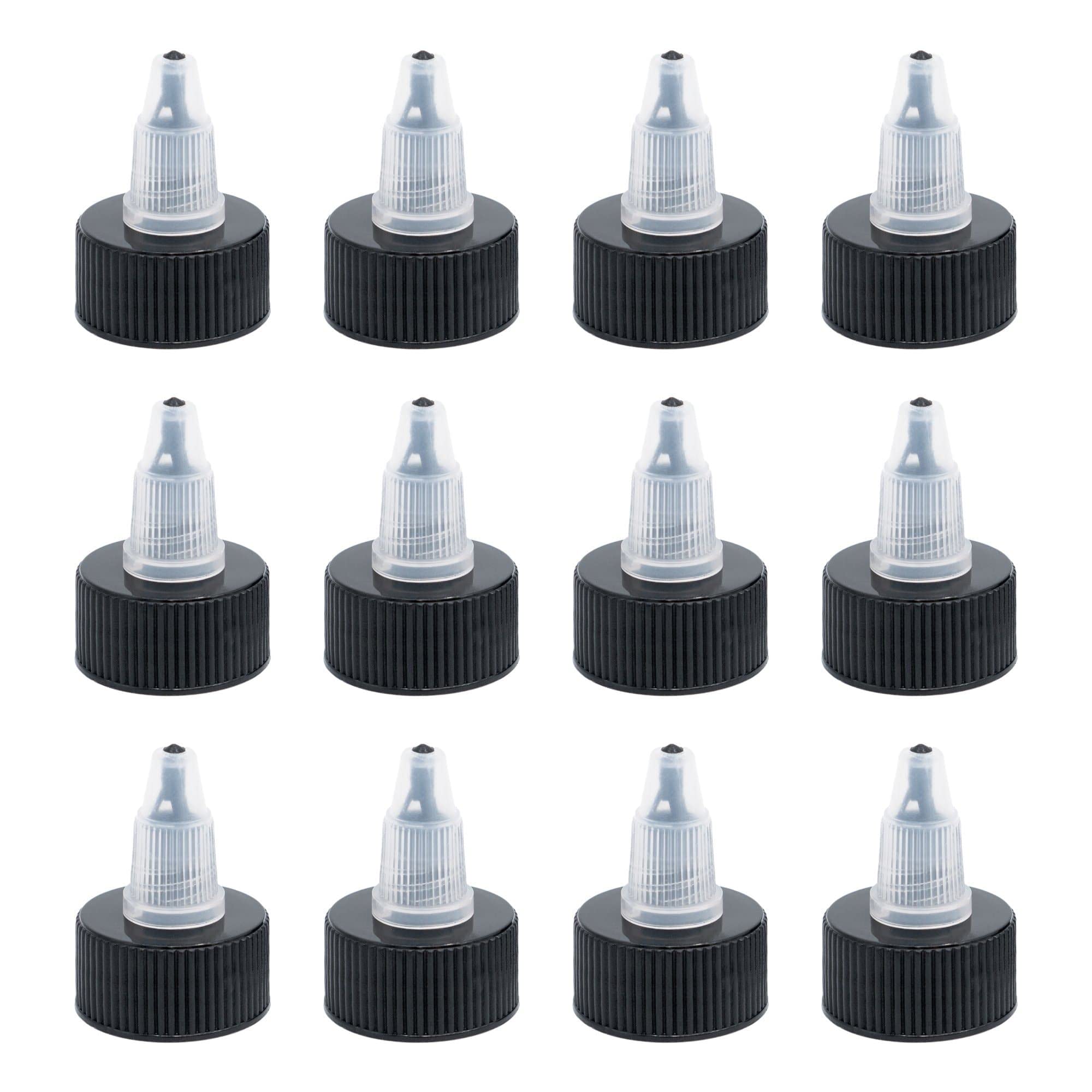 Leather Hero Black & Natural Twist Top Caps, Bottle Cap Size (24/410) Replacement Caps for Squeeze Bottles Angelus Paint Bottles, Dispensing Caps for Crafts, Art, Glue and More - 12 Pack