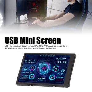 CPU Hardware Temperature Monitor, 3.5 Inch IPS USB Mini Screen CPU GPU HDD Data Display, 360° Rotation Type C Sub Screen, for Computer Case