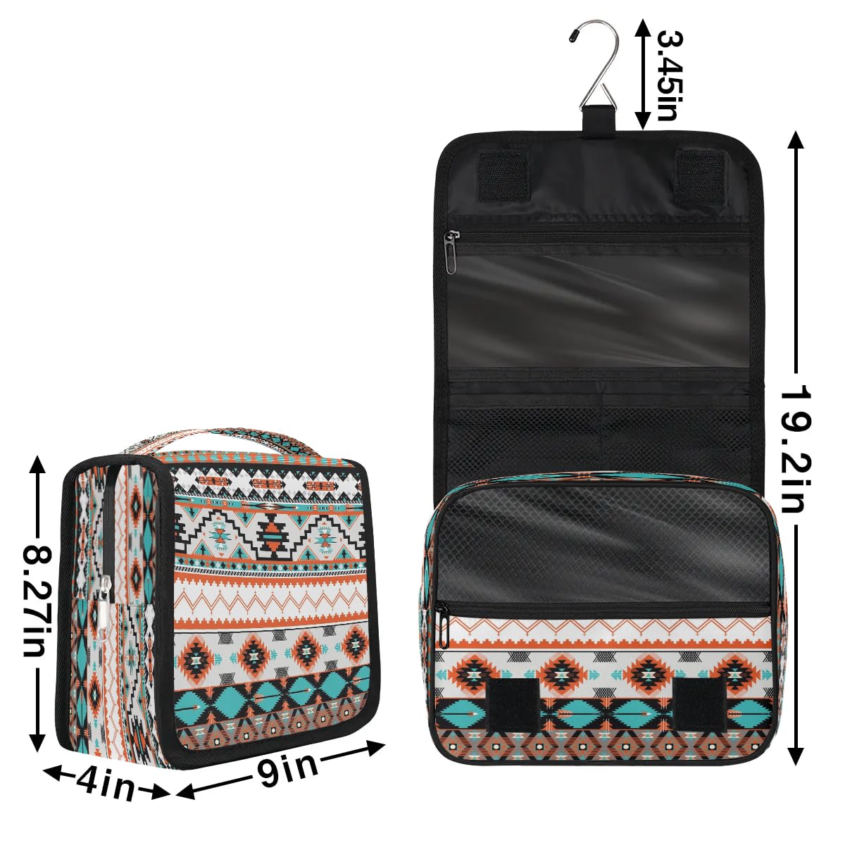 YPPAHHHH Ethnic Aztec Hanging Toiletry Bag,Geometric Travel Cosmetic Bag Makeup Organizer Case Pouch Portable Wash Bag with Hook for Women Girls Men