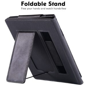 BOZHUORUI Stand Case for 7.8" Onyx Boox Tab Mini C/Boox Nova Air2 ePaper Tablet - PU Leather Book Folio Sleeve Cover with Hand Strap/Pen Holder and Auto Sleep/Wake, Rock Black