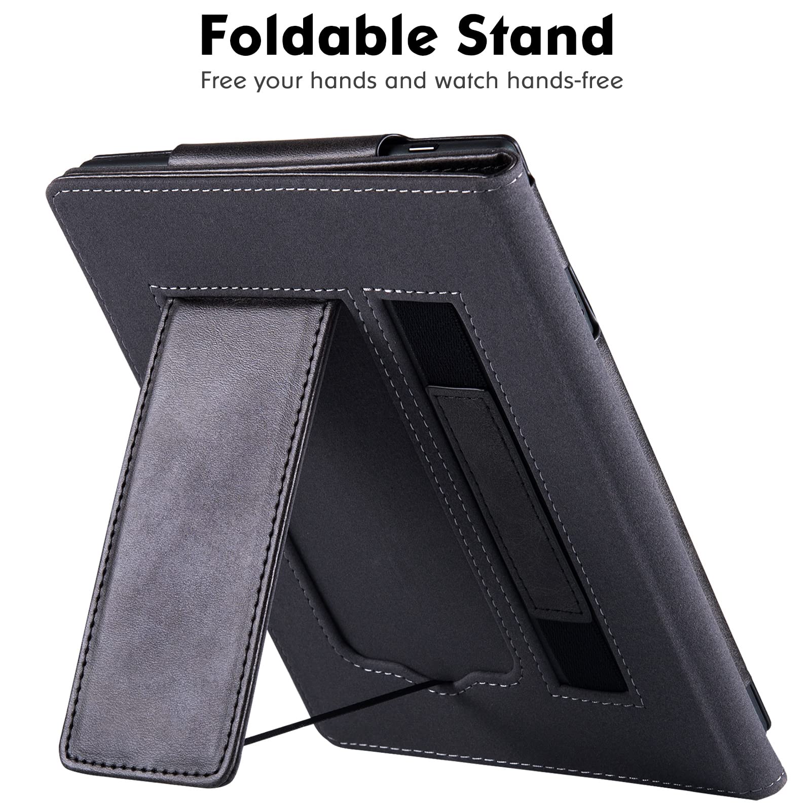 BOZHUORUI Stand Case for 7.8" Onyx Boox Tab Mini C/Boox Nova Air2 ePaper Tablet - PU Leather Book Folio Sleeve Cover with Hand Strap/Pen Holder and Auto Sleep/Wake, Rock Black