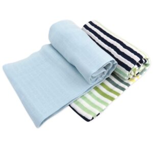 honestbaby 2-pack organic cotton swaddle blankets, rainbow stripe blues, one size