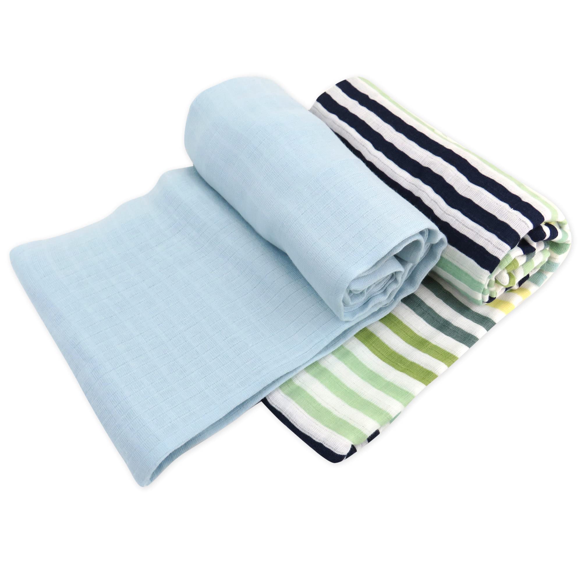 HonestBaby 2-Pack Organic Cotton Swaddle Blankets, Rainbow Stripe Blues, One Size