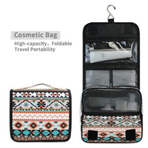 YPPAHHHH Ethnic Aztec Hanging Toiletry Bag,Geometric Travel Cosmetic Bag Makeup Organizer Case Pouch Portable Wash Bag with Hook for Women Girls Men