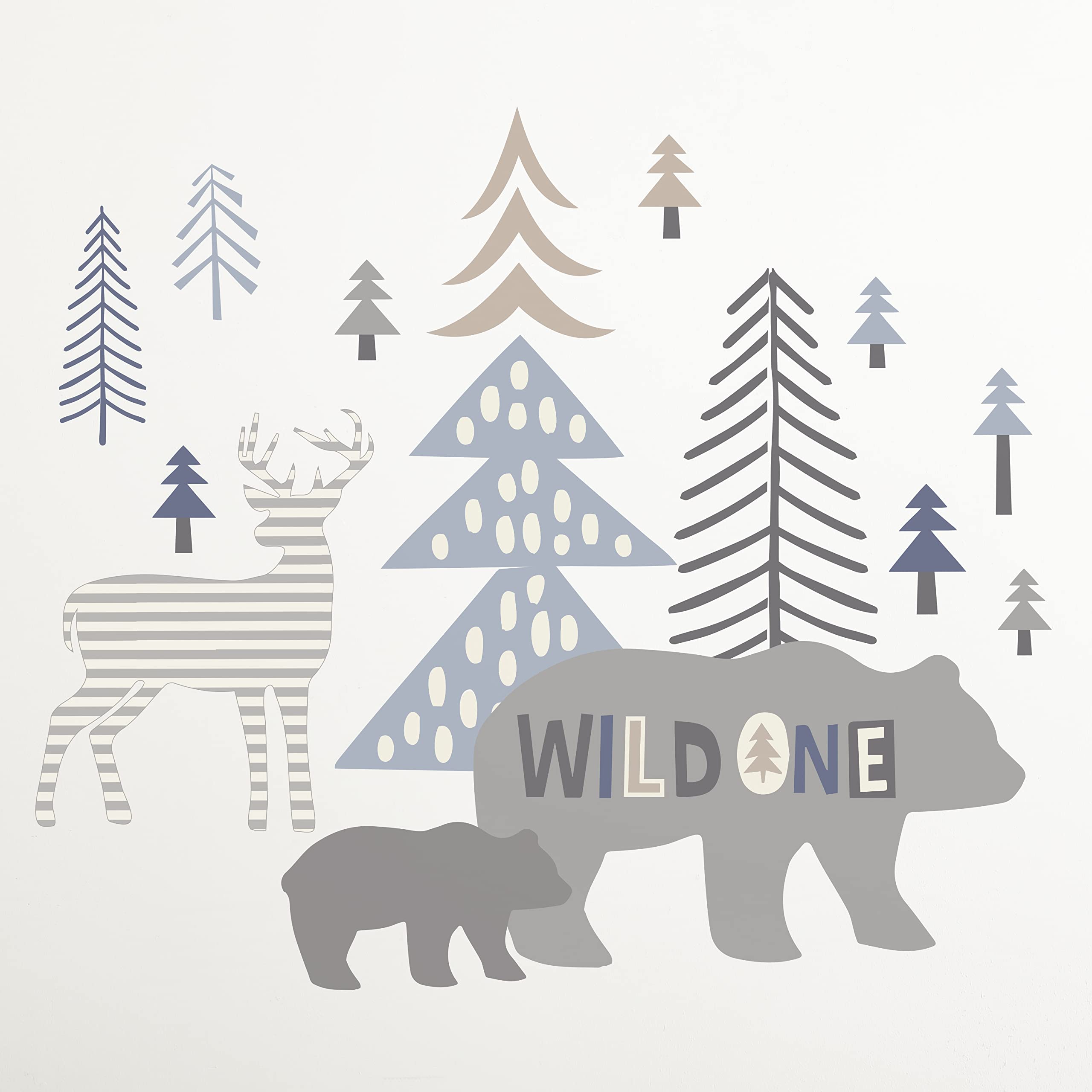 Levtex Baby - Logan Resuable Wall Decal - Bears, Deer, Trees - Grey, Taupe, Navy, Blue - Nursery Accessories - Size: 36 x 33 in.