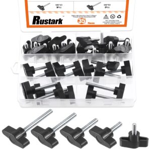 rustark 35pcs m6 5 sizes thumb screws assortment kit wing knob bolt black plastic male thread clamping screw knob for quick remove or replace hand tightening knob