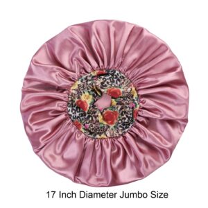 Silk Satin Bonnet Hair Cap: 2pcs 17inch Diameter Extra Large Jumbo Sleeping Satin Bonnets with Comfortable Flower Band - High Density Satin Bonnets for Women Braids Curly Night Cap (Black & Rosegold)