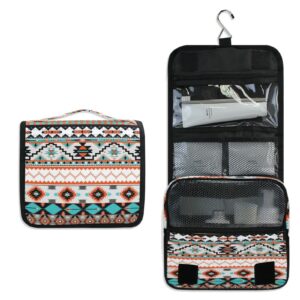 YPPAHHHH Ethnic Aztec Hanging Toiletry Bag,Geometric Travel Cosmetic Bag Makeup Organizer Case Pouch Portable Wash Bag with Hook for Women Girls Men