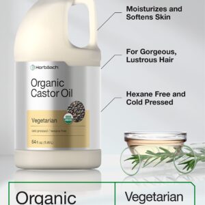 Horbäach Organic Castor Oil 64 fl oz | for Topical Use and Hair | Cold Pressed, Hexane Free | Vegetarian, Non-GMO