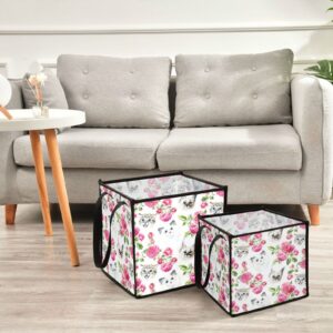 Roses Cats Storage Bin Collapsible Toy Storage Basket Cube Laundry Basket Waterproof Nursery Hamper with Handles for Nursery Kids Girls Bedroom Boys Clothes Laundry Decor