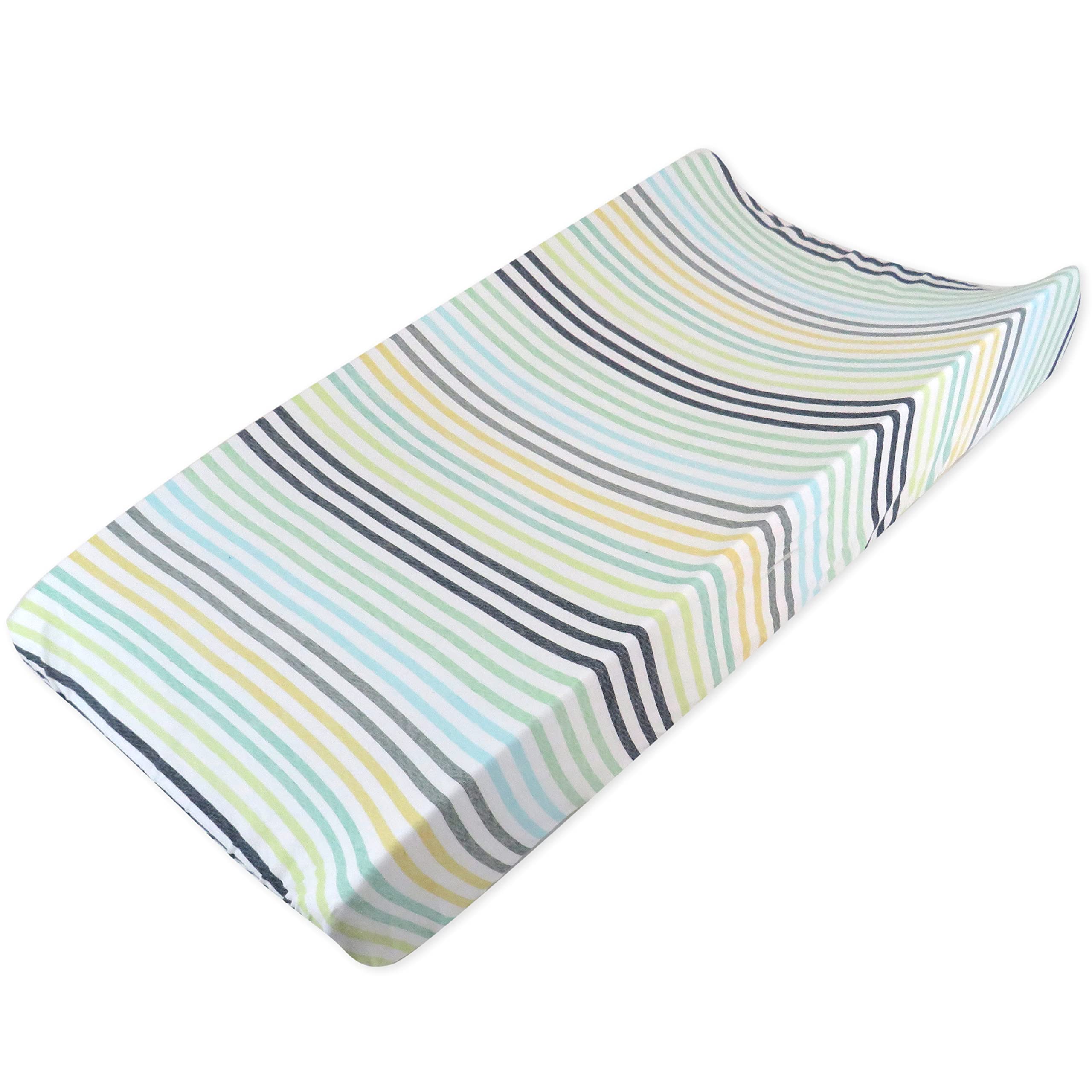 HonestBaby 2-Piece Organic Cotton Printed & Terry Changing Pad Cover Set, Rainbow Stripe Blues, One Size (D2BDR)