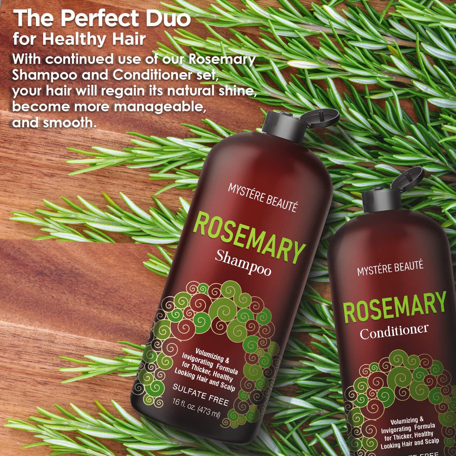 Rosemary Shampoo and Conditioner, Rosemary Oil Shampoo Promotes Hair Growth & Scalp Health, Rosemary Shampoo for Hair Growth Organic - Sulfate & Paraben Free, for Men Women - 16 fl oz each