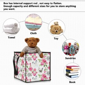 Roses Cats Storage Bin Collapsible Toy Storage Basket Cube Laundry Basket Waterproof Nursery Hamper with Handles for Nursery Kids Girls Bedroom Boys Clothes Laundry Decor