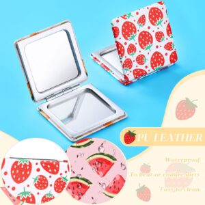 Vicenpal Compact Mirrors Small Pocket Mirror Fruit Design Mini Magnifying Portable Makeup Compact Mirror Pu Leather Double Sided Pocket Mirror for Women Girls Mother Kids Gift (6 Pcs)