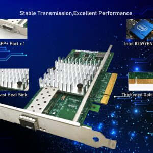 10Gb Network Card Single SFP+ Port PCIE x8 Ethernet Converged Server Adapter NIC Compatible Intel X520-DA1 82599EN Chip Support Windows 7/8/10/11/Visa,Server/Linux/VMware