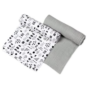 honestbaby 2-pack organic cotton swaddle blankets, pattern play/gray, one size (a251b)