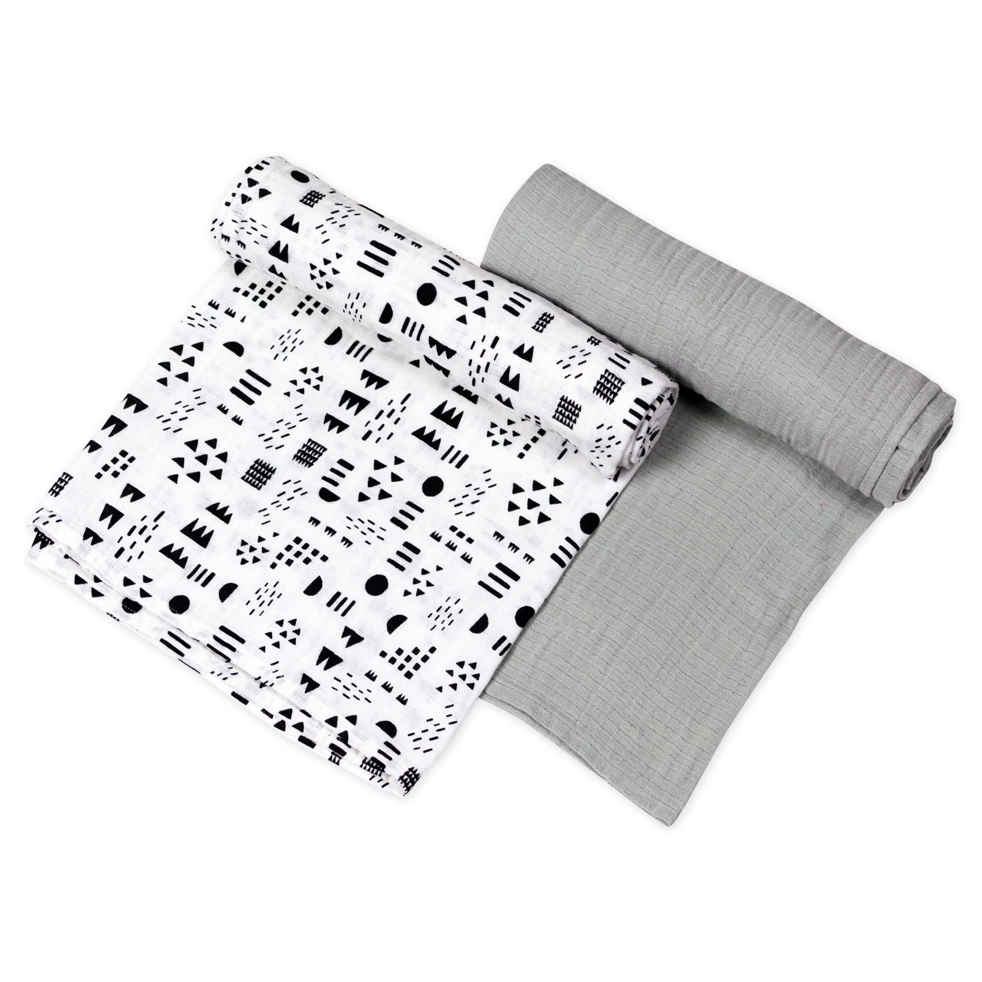 HonestBaby 2-Pack Organic Cotton Swaddle Blankets, Pattern Play/Gray, One Size (A251B)