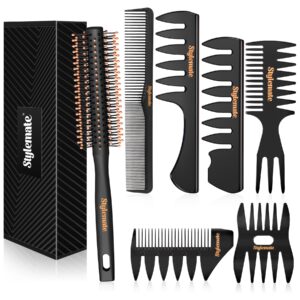 stylemate men's hair styling combs and brush set - roller brush for adding volume, pompadour, slicked-back, fauxhawk, undercut styling combs