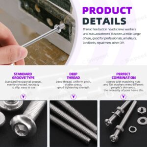 Swpeet 621Pcs M3 Metric 304 Stainless Steel Button Head Hex Socket Head Cap Bolts Screws Nuts and Hex Nuts with Flat Washers and Split Lock Washers Assortment Kit, Screws Nuts Washers All Included