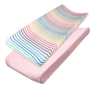 honestbaby 2-piece organic cotton printed & terry changing pad cover set, rainbow stripe, one size (d2bdr)