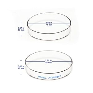 Labasics 10pk Glass Petri Dishes, 75x15 mm Autoclavable Borosilicate Glass Cell Culture Dishes Petri Dishes with Clear Lid for Laboratory