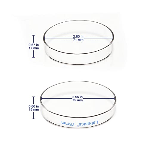 Labasics 10pk Glass Petri Dishes, 75x15 mm Autoclavable Borosilicate Glass Cell Culture Dishes Petri Dishes with Clear Lid for Laboratory