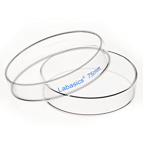 Labasics 10pk Glass Petri Dishes, 75x15 mm Autoclavable Borosilicate Glass Cell Culture Dishes Petri Dishes with Clear Lid for Laboratory