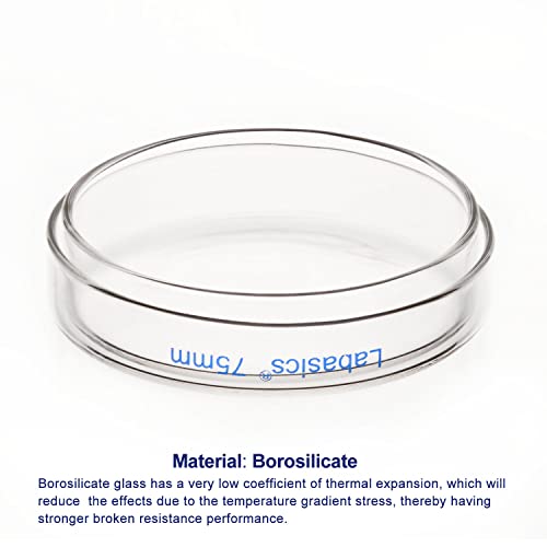 Labasics 10pk Glass Petri Dishes, 75x15 mm Autoclavable Borosilicate Glass Cell Culture Dishes Petri Dishes with Clear Lid for Laboratory