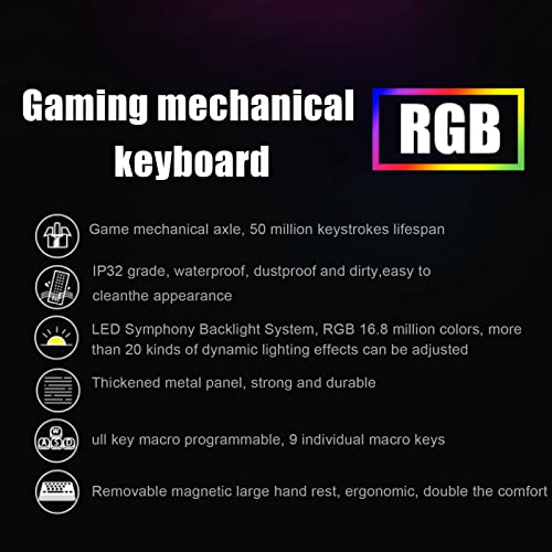 Mechanical Gaming Keyboard,RGB Backlit Gaming Keyboard,Wired Waterproof Macro Programming Keyboard,Blue Switch,Computer Laptop Desktop Keyboard with Wrist Pad