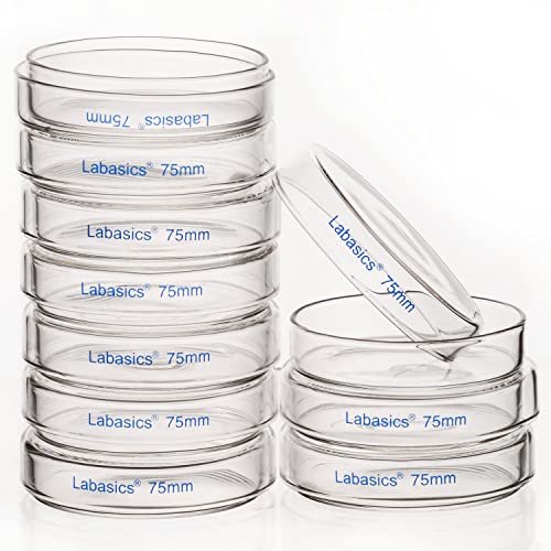 Labasics 10pk Glass Petri Dishes, 75x15 mm Autoclavable Borosilicate Glass Cell Culture Dishes Petri Dishes with Clear Lid for Laboratory