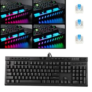 Mechanical Gaming Keyboard,RGB Backlit Gaming Keyboard,Wired Waterproof Macro Programming Keyboard,Blue Switch,Computer Laptop Desktop Keyboard with Wrist Pad