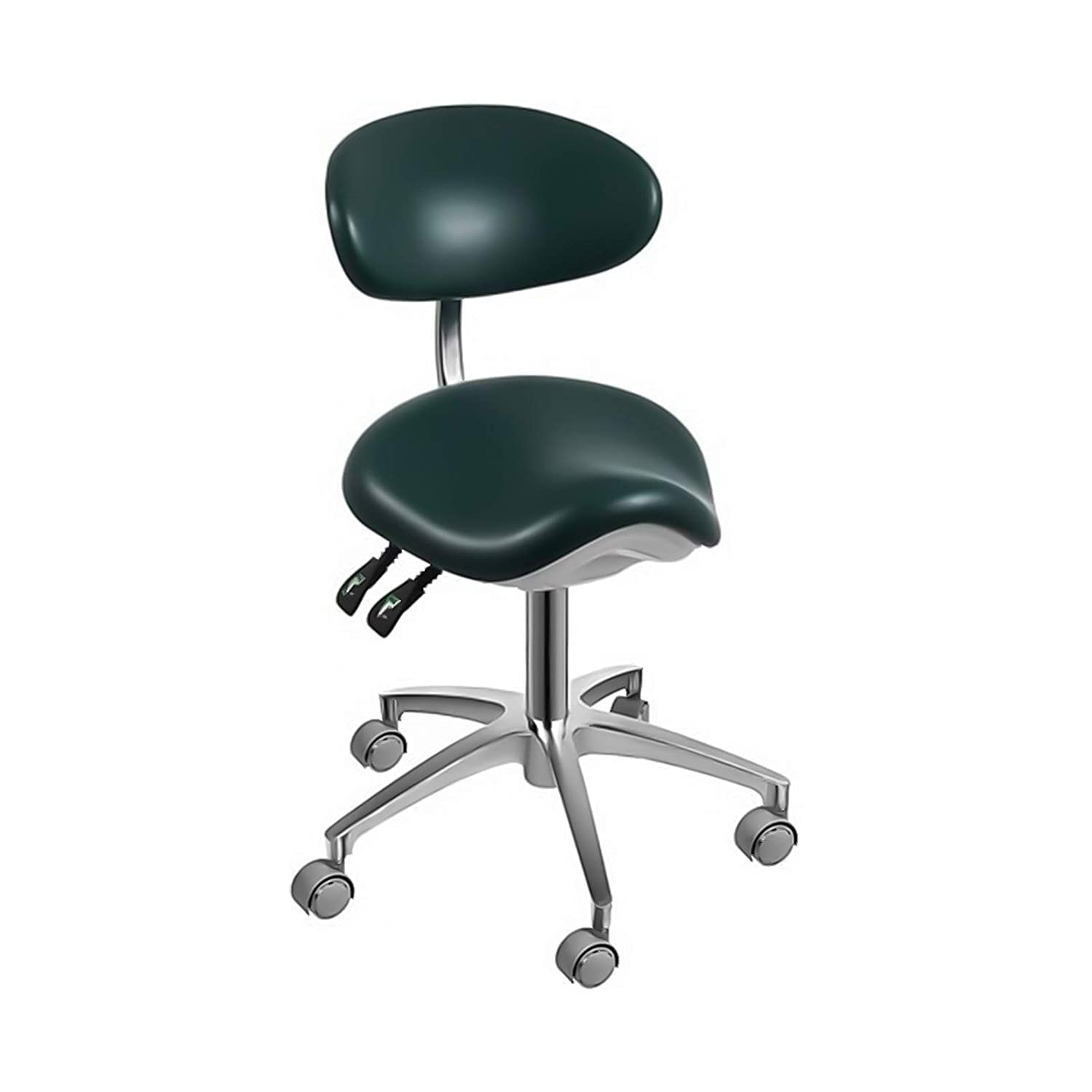 EustomA Standard Mobile Chair Saddle Doctor's Stool PU Leather Chair Dark Green