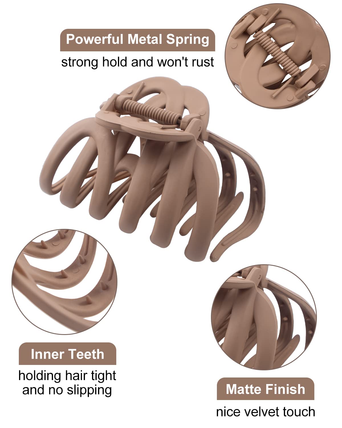 4 Pieces 3.5'' Large Octopus Claw Clips for Thick Long Hair, Big Hair Clips for Women, Strong Hold Hair Claw Clips, Matte Non-slip Jaw Hair Clips (Neutral Color)