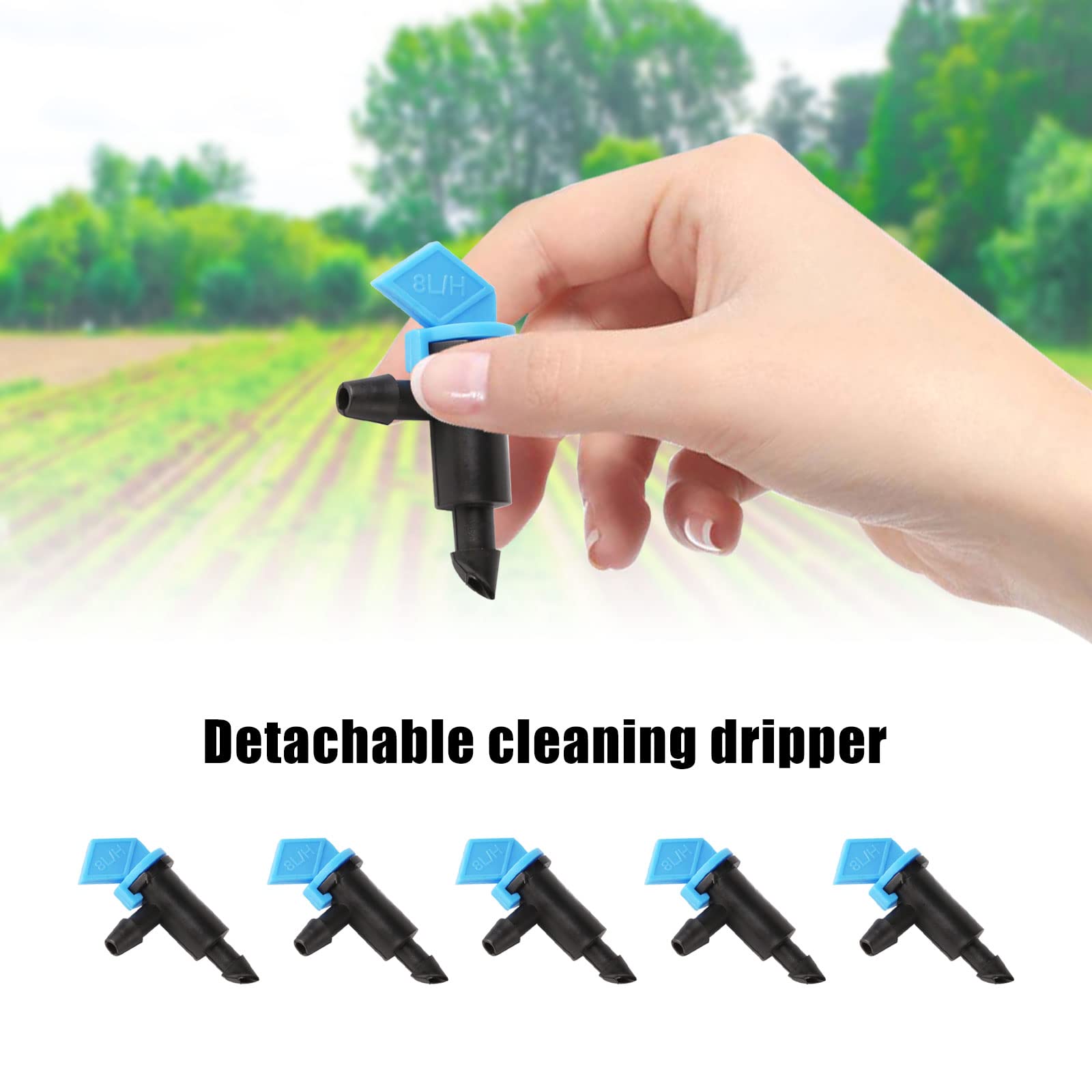 CDIYTOOL 200 Pcs 2 GPH Drip Irrigation Emitters, 8L/H Garden Flag Irrigation Dripper Inline Water Drippers Emitter Sprinkler Drippers System Parts Connect 4mm/7mm Hose for Trees and Shrubs, Blue