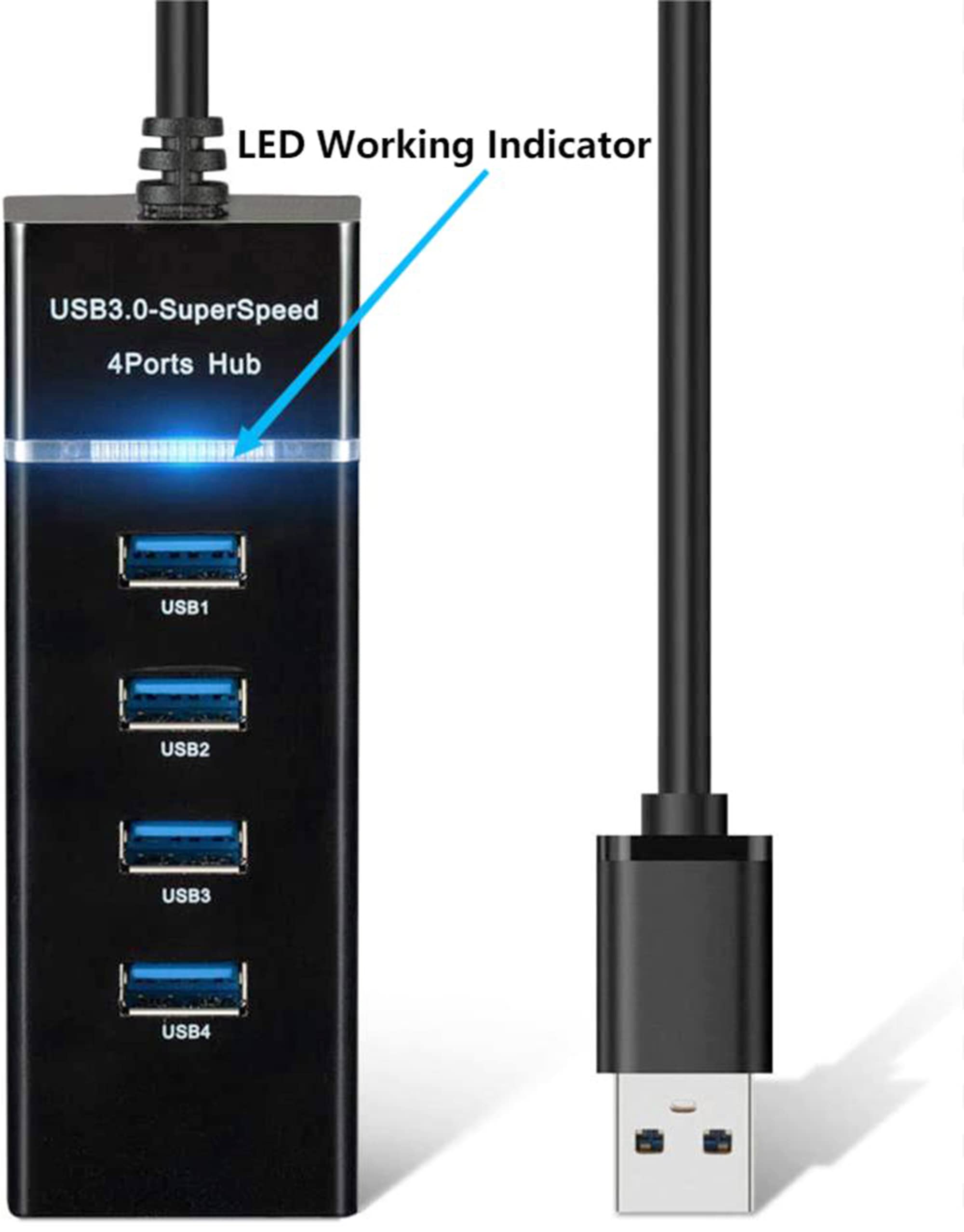 SHANFEILU USB 3.0 Hub Splitter USB Extender 4-Port Hub Data 5Gbps with 11.8'' Extended Cable & LED Indicator for PC,Mac,Flash Drive,Mobile HDD,Laptop,Printer