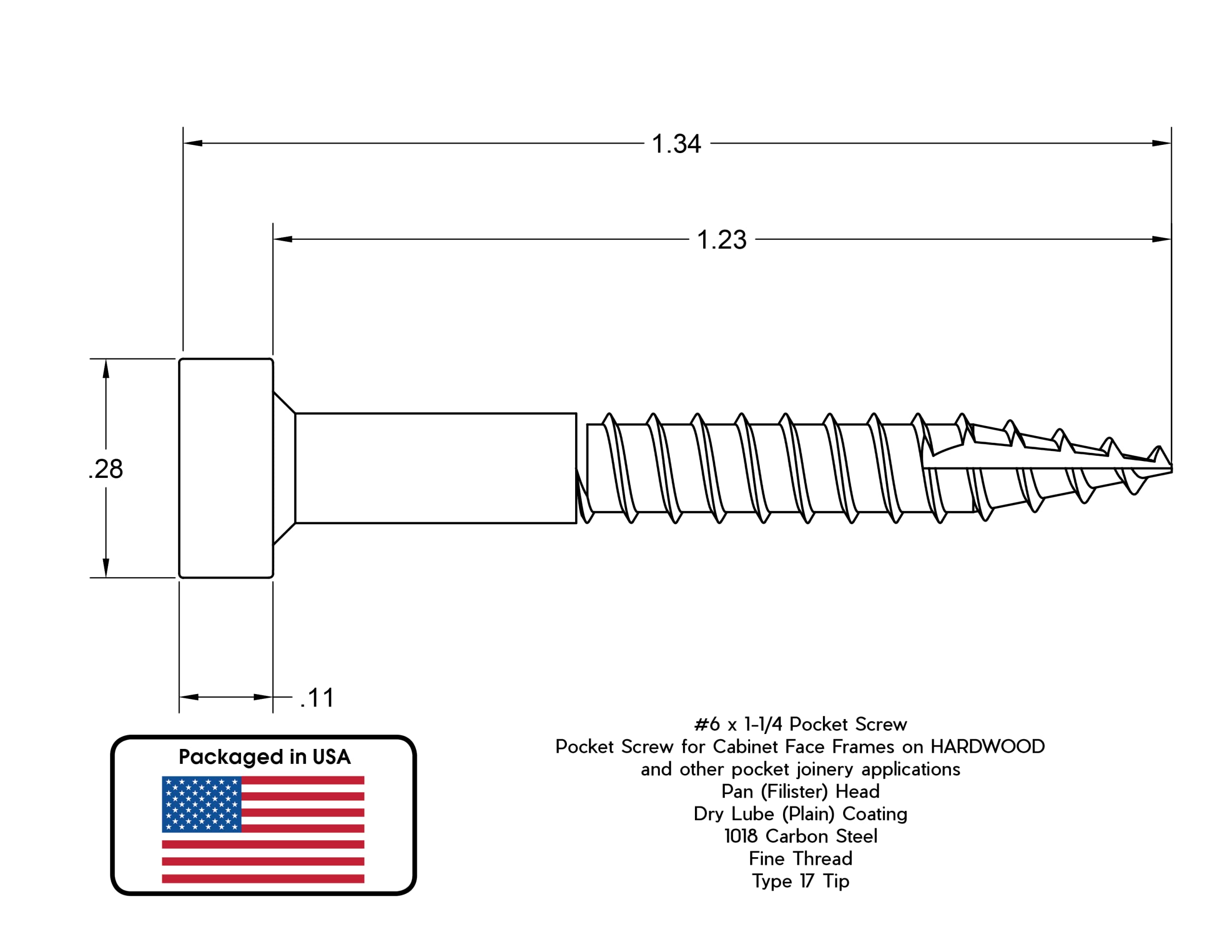 Yellowbird #6 x 1-1/4 Pan Head - Square Plain Lube - Fine Thread - Type 17 Pocket Screw - Bit Included - 800 Ct.