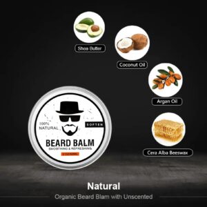 Beard Balm, Conditioning Beard Balm for Men, Softens Smoothing Refreshing Beards Mustache, Beard Conditioner Wax Beard Cream with Shea Butter, Tea Tree, Jojoba Oils 2 ounce