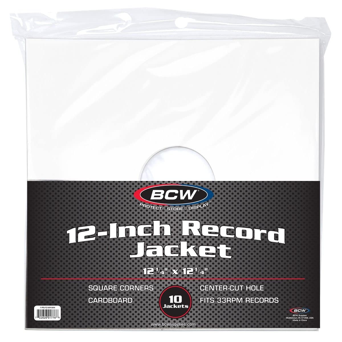 BCW Cardboard 12" Vinyl Record Jackets with Hole -White | Durable 20-Point White Cardstock | Protects 33⅓ RPM Vinyl LPs | Acid-Free | Easy Label Viewing | Ideal for DJs & Collectors