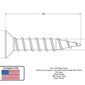 Yellowbird #6 x 3/4" European Concealed Hinge Screw - Flat Head Phillips - Nickel Wood - Bit Included - 1000 Ct.