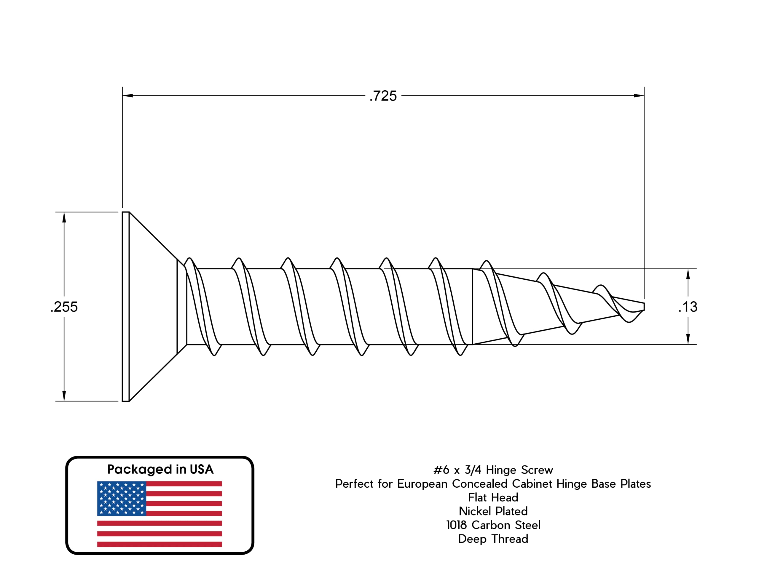 Yellowbird #6 x 3/4" European Concealed Hinge Screw - Flat Head Phillips - Nickel Wood - Bit Included - 1000 Ct.