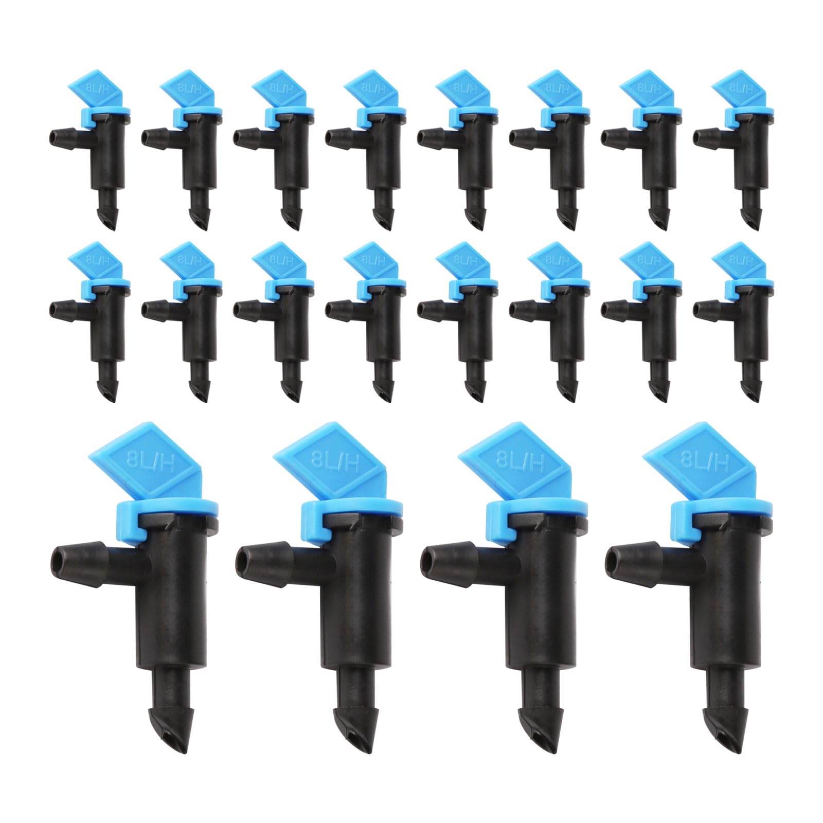 CDIYTOOL 200 Pcs 2 GPH Drip Irrigation Emitters, 8L/H Garden Flag Irrigation Dripper Inline Water Drippers Emitter Sprinkler Drippers System Parts Connect 4mm/7mm Hose for Trees and Shrubs, Blue