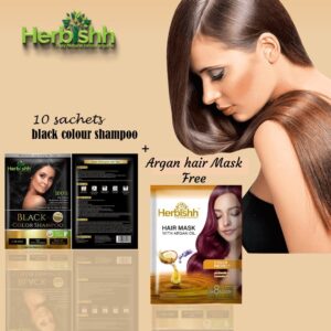 Herbishh Hair Color Shampoo Pouch/Sachte Combo Pack of Two for Gray Hair (Black) With Moroccan Argan Hair Shampoo + Hair Conditioner Kit