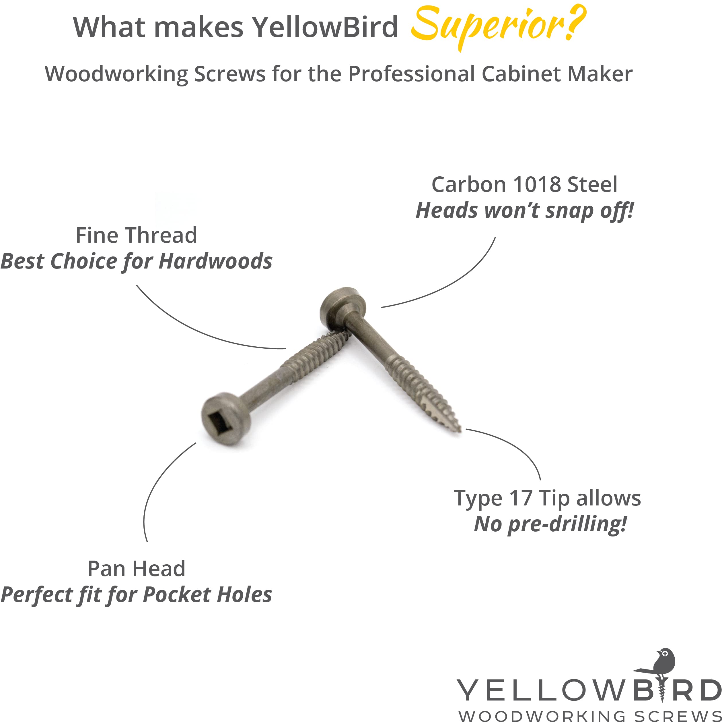 Yellowbird #6 x 1-1/4 Pan Head - Square Plain Lube - Fine Thread - Type 17 Pocket Screw - Bit Included - 800 Ct.