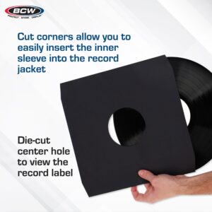 BCW 12 Inch Vinyl Record Paper Inner Sleeves - Angle Cut Corners - Black | Pack of 50 | Protective LP Album Sleeves for Vinyl Storage and Preservation | Compatible with 33⅓ RPM Albums