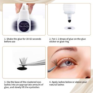 Individual Lash Glue Lash Cluster Glue DIY Eyelash Extension Adhesive Long Lasting Waterproof Low Irritation Eyelash Glue for Professional and Self Use Individual Cluster Lashes Black Glue (5ml)